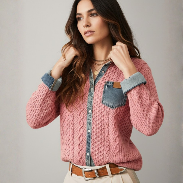 Simone™ | Denim Patchwork Shirt