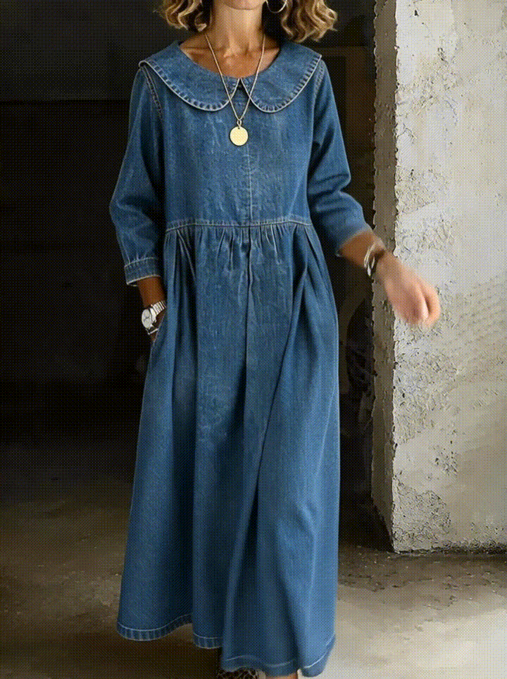 Clara | Peter Pan Collar Denim-Inspired Dress