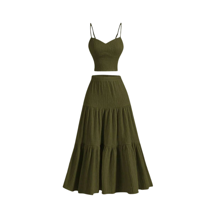 AVINA – Solid Crop Cami Top & A-line Skirt Two-Piece Set