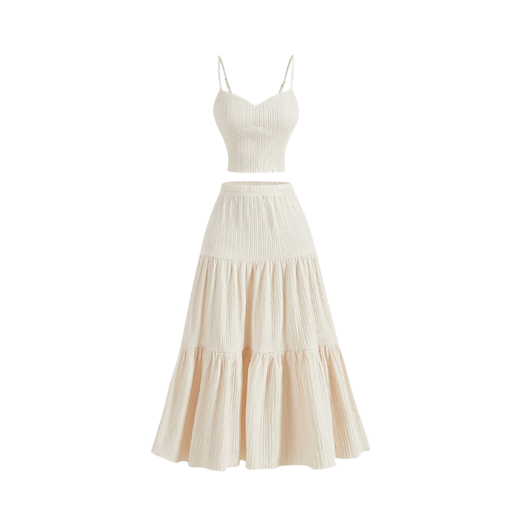 AVINA – Solid Crop Cami Top & A-line Skirt Two-Piece Set