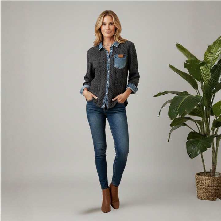 Simone™ | Denim Patchwork Shirt