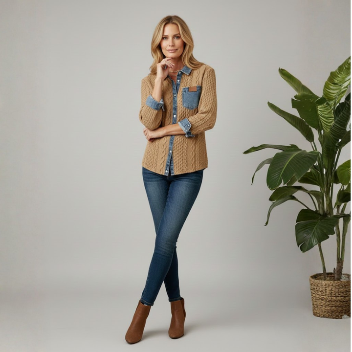 Simone™ | Denim Patchwork Shirt