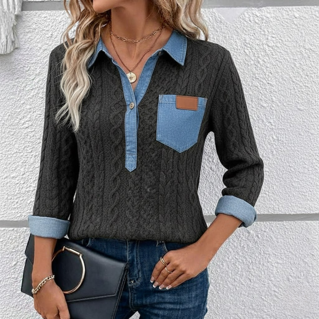 Simone™ | Denim Patchwork Shirt