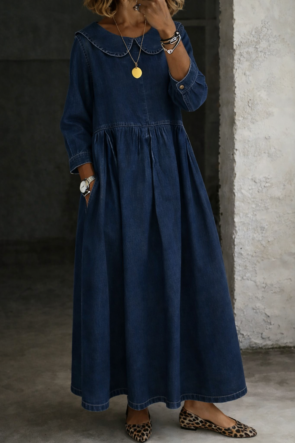Clara | Peter Pan Collar Denim-Inspired Dress