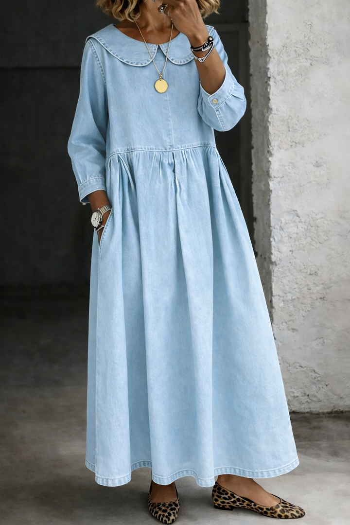 Clara | Peter Pan Collar Denim-Inspired Dress