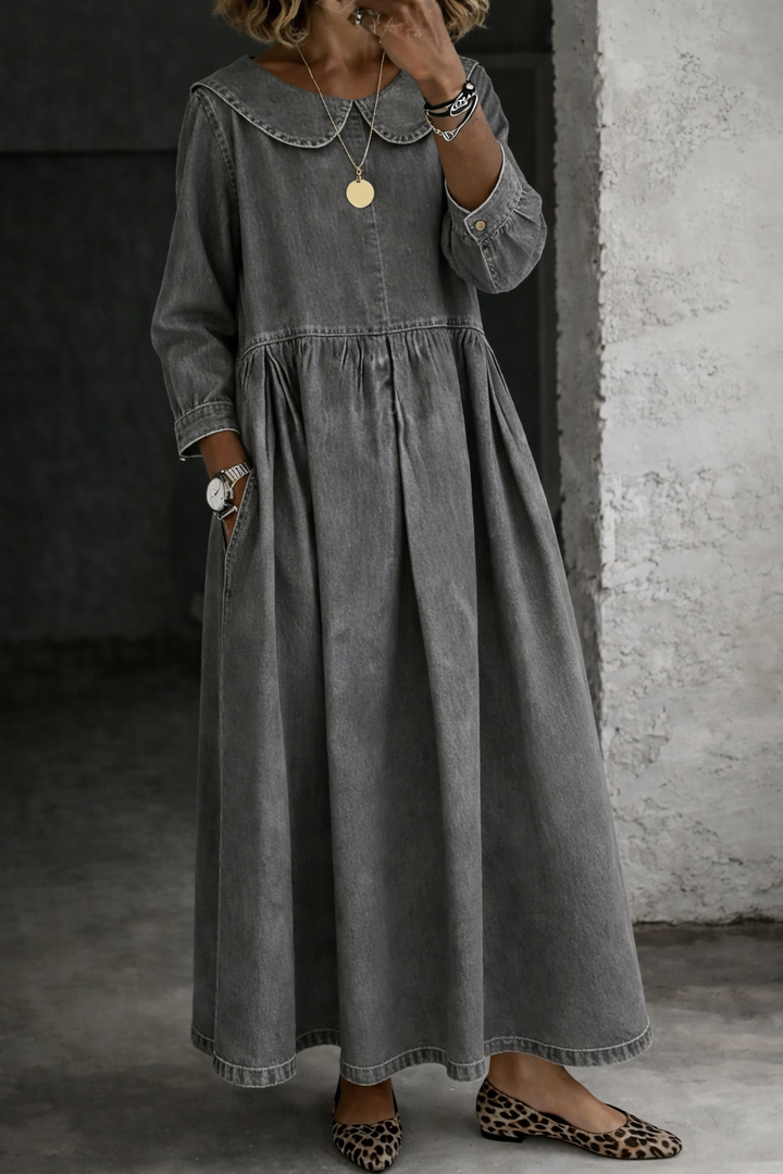 Clara | Peter Pan Collar Denim-Inspired Dress