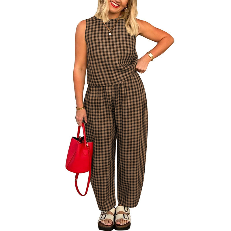 TRISH - CASUAL COTTON PLAID TWO-PIECE SET
