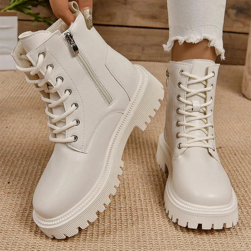 ChicPlush™ Women's Plush Lace-Up Ankle Boots