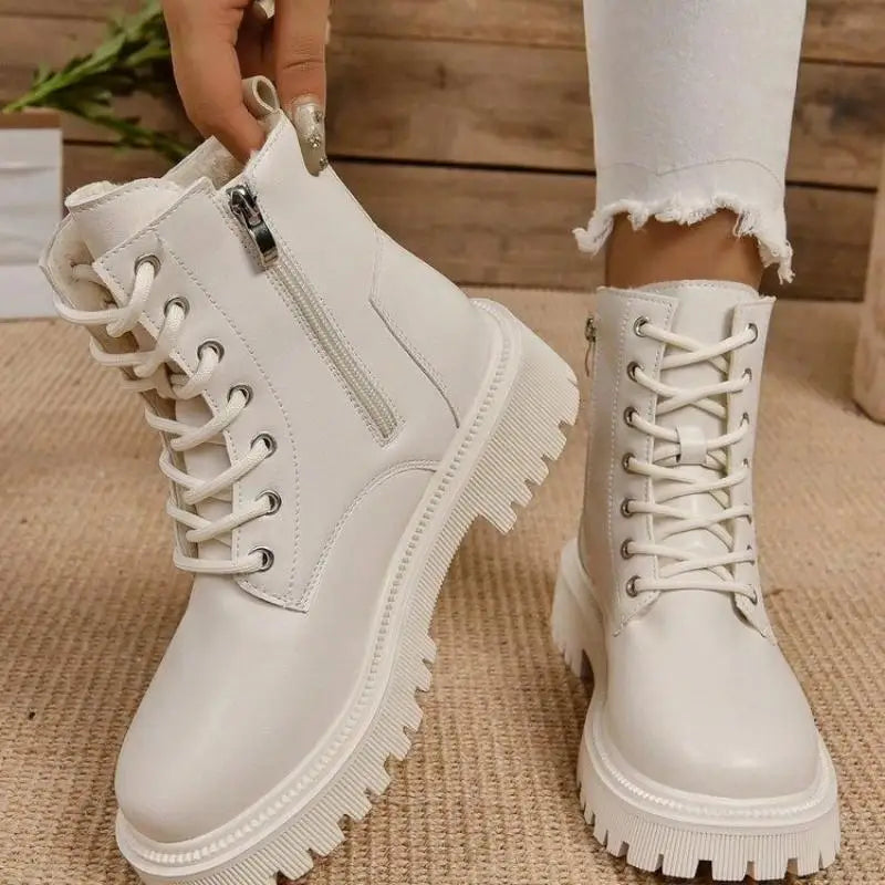 ChicPlush™ Women's Plush Lace-Up Ankle Boots