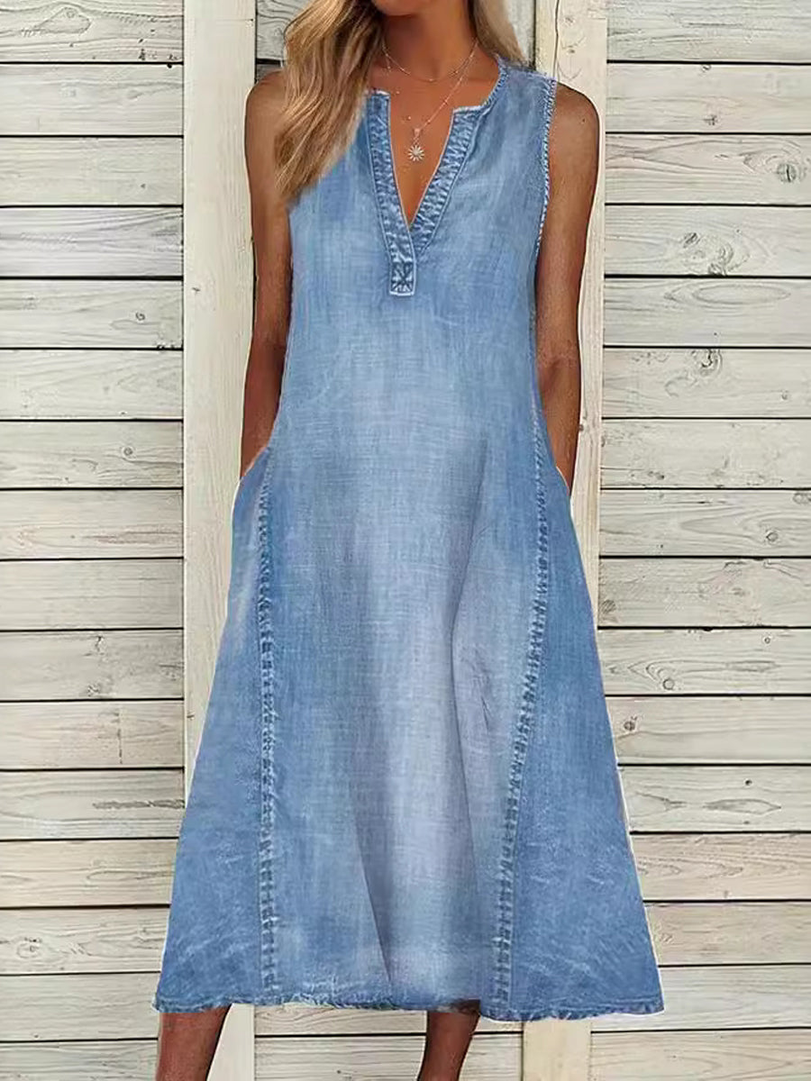 Jennifer | Sleeveless V-Neck Denim Dress