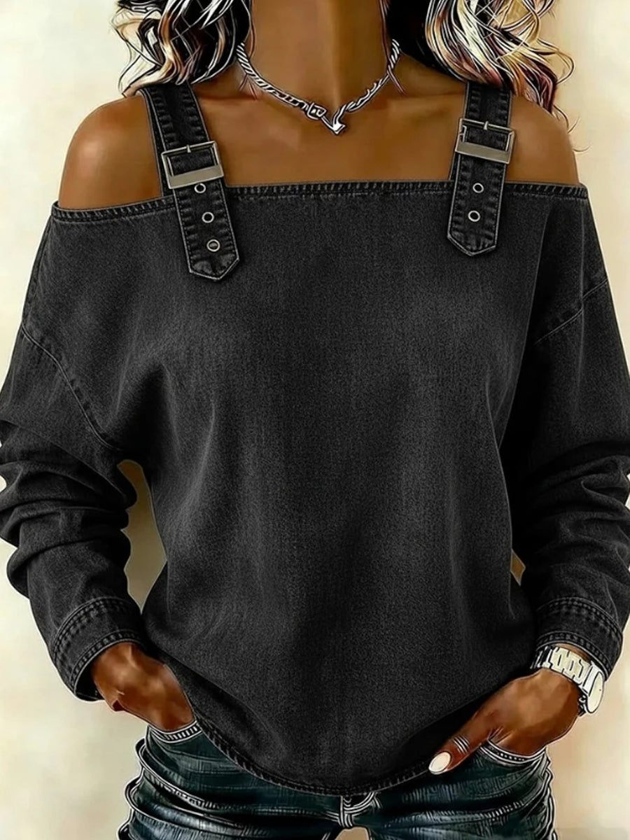 Sandra | Off Shoulder Long Sleeve Denim Top